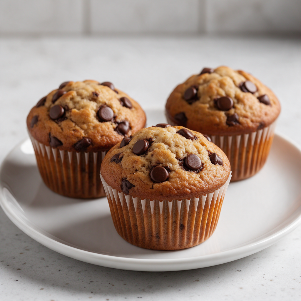 Muffin simples de banana com chocolate e gotas